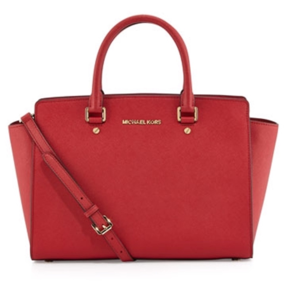 Selma Top-Zip Satchel Bag, Red. Dust bag included